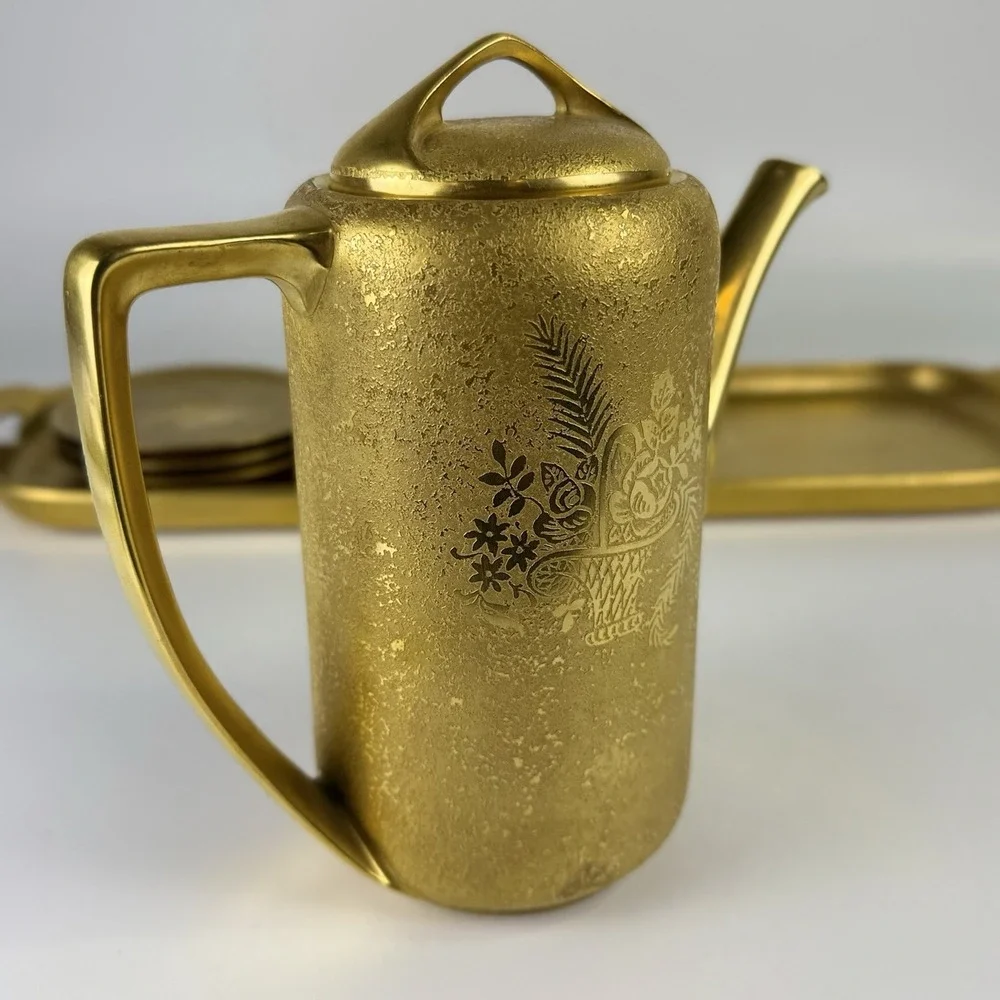 Antique 24k Weeping Gold Chintz Coffee Service, Epiag, RS Tilowitz, MZ Austria